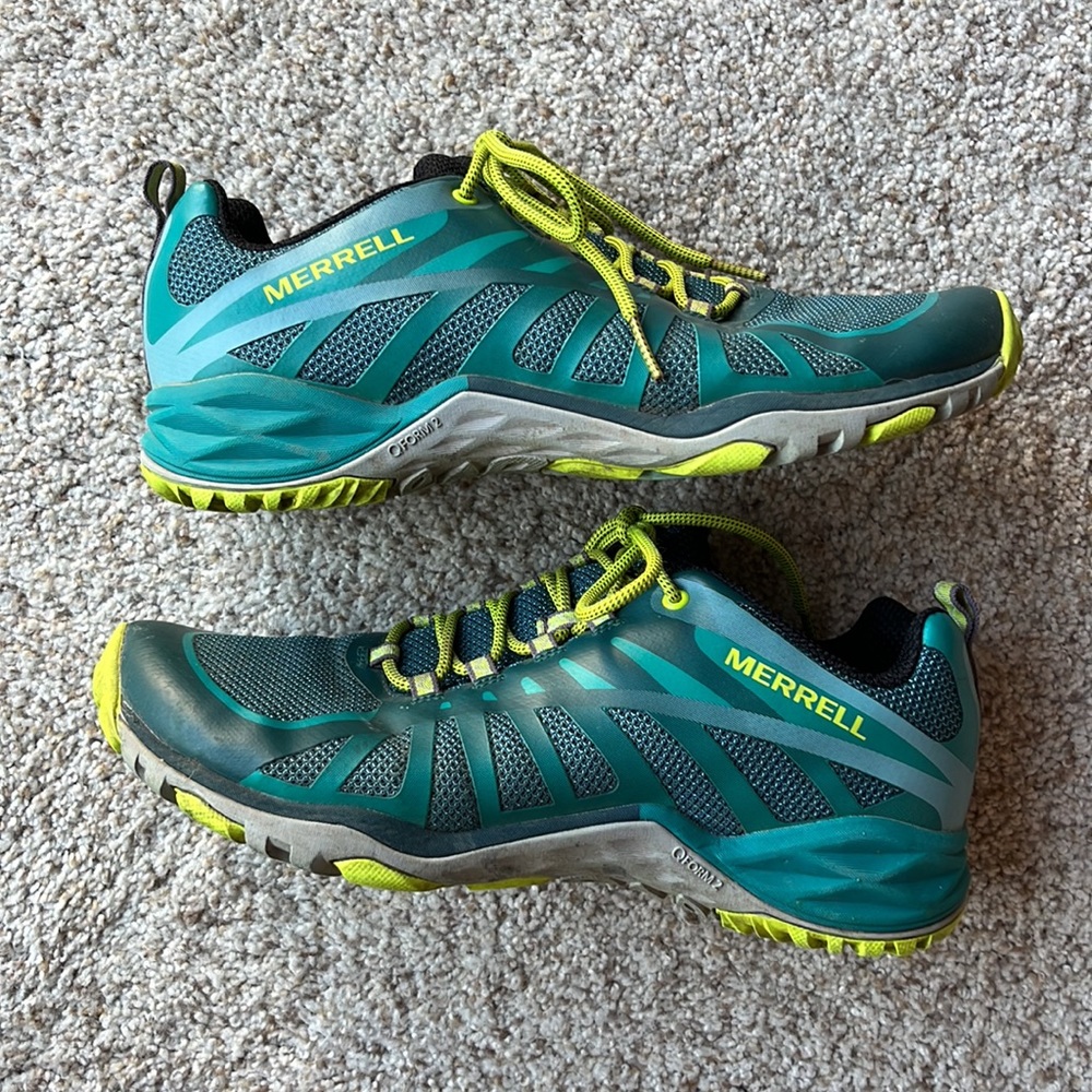 Merrell Teal and Lime Green Athletic Trail Shoes